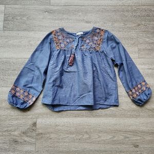 Rebellion Again Embroidered Top Womens Small Long Sleeve Boho Cottagecore